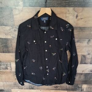 Polo Ralph Lauren Polo Bear Holiday Winter Black Long Sleeve Button Up Shirt Lg